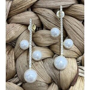 Natural Freshwater Pearl Earrings 925 Sterling/ 14K Gold Overlay Wedding Gift